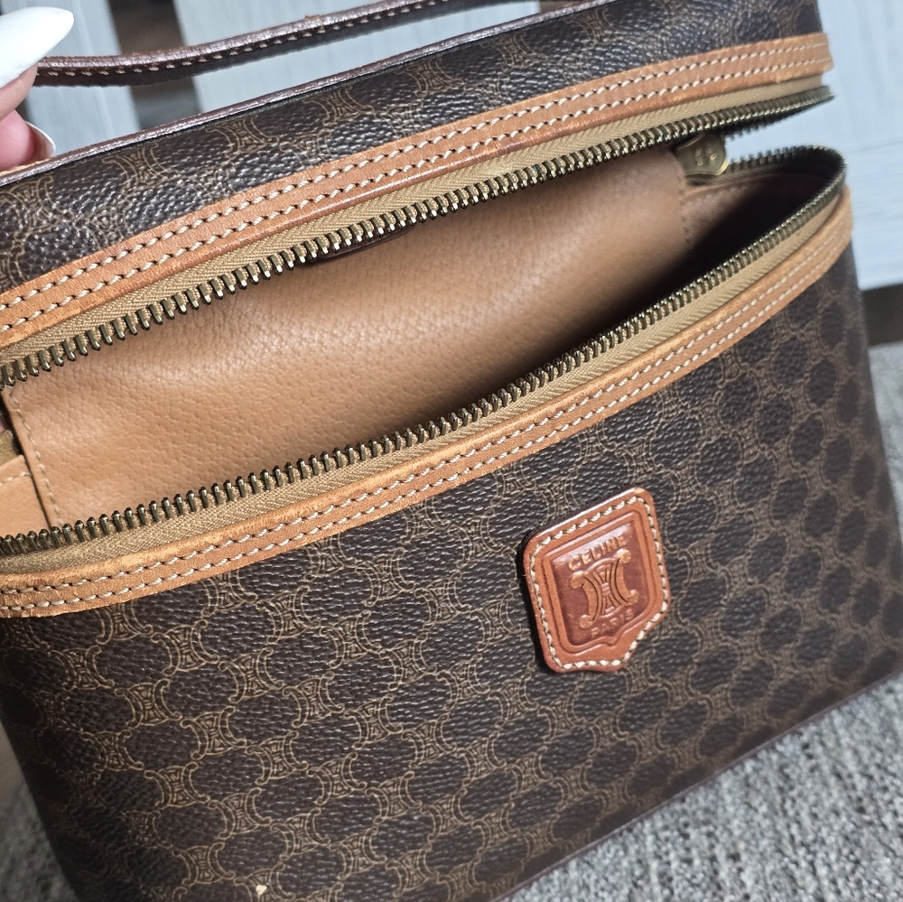 Authentic Celine Brown and Tan Coated Canvas Vanity Handbag - Picture 4 of 15